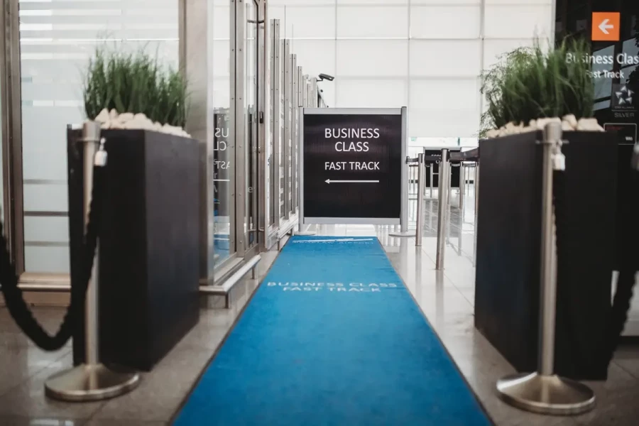 Business class and fast track line at airport Business class and fast track line at airport