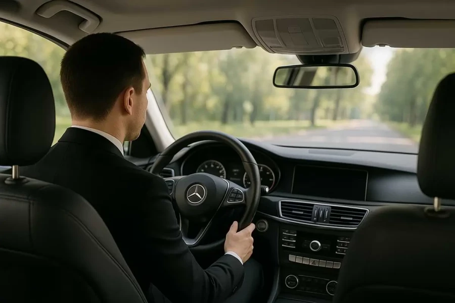 An executive driver behind the wheel